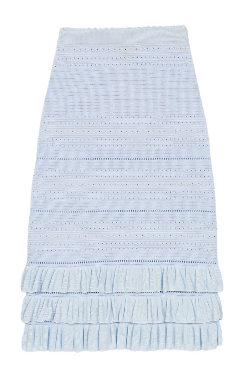 maje Long ruffled knit skirt, Alternate, color, Blue Sky