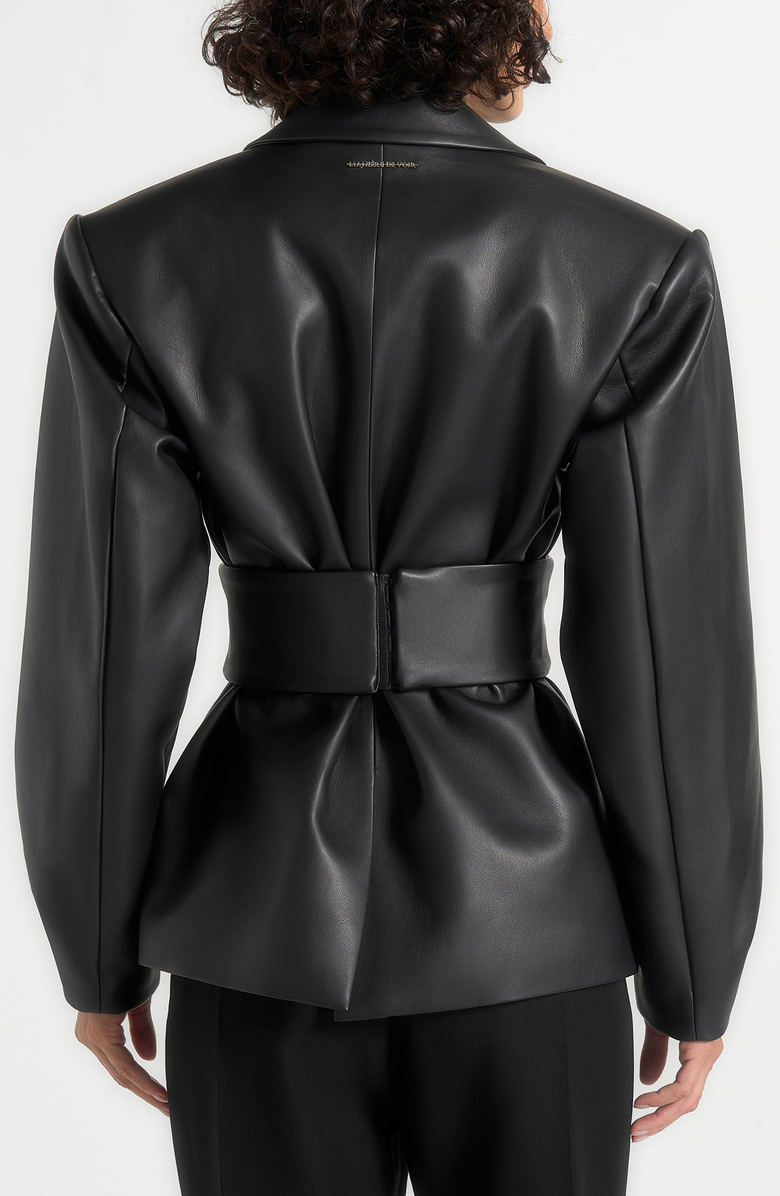 Manière De Voir Marie Twist Sleeve Leather Blazer with Belt, Alternate, color, Black