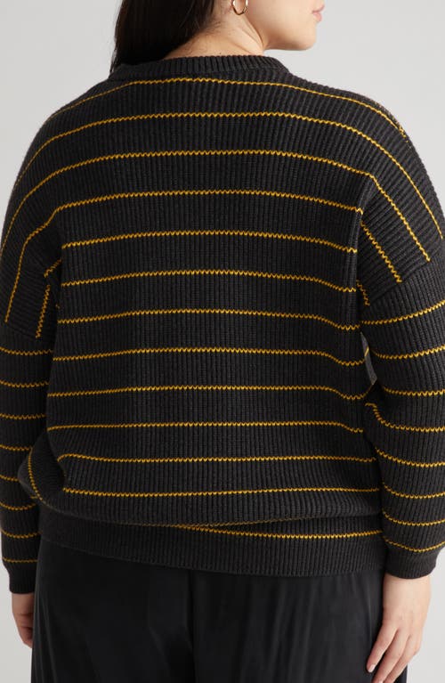 Universal Standard Bruno Stripe Rib Sweater In Dark Ash/gold Stripe