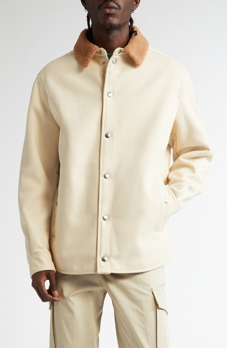 Moncler Teddy Collar Cotton Shirt Jacket, Main, color, 
