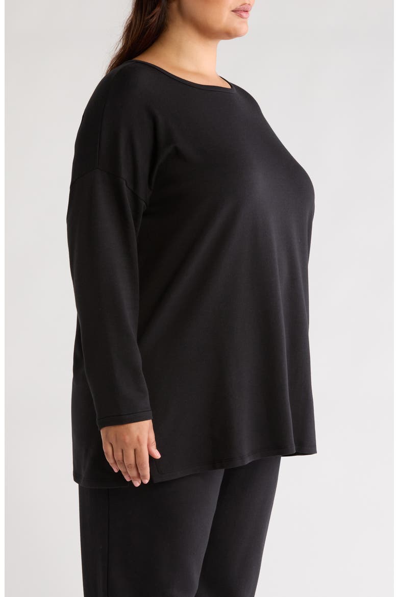 Crewneck Long Sleeve Longline Top, Alternate, color, BLACK