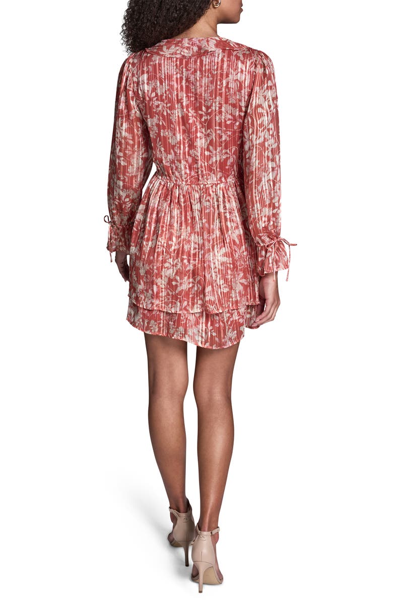 BCBG Floral Chiffon Long Sleeve Minidress, Alternate, color, Citrus Sunrise