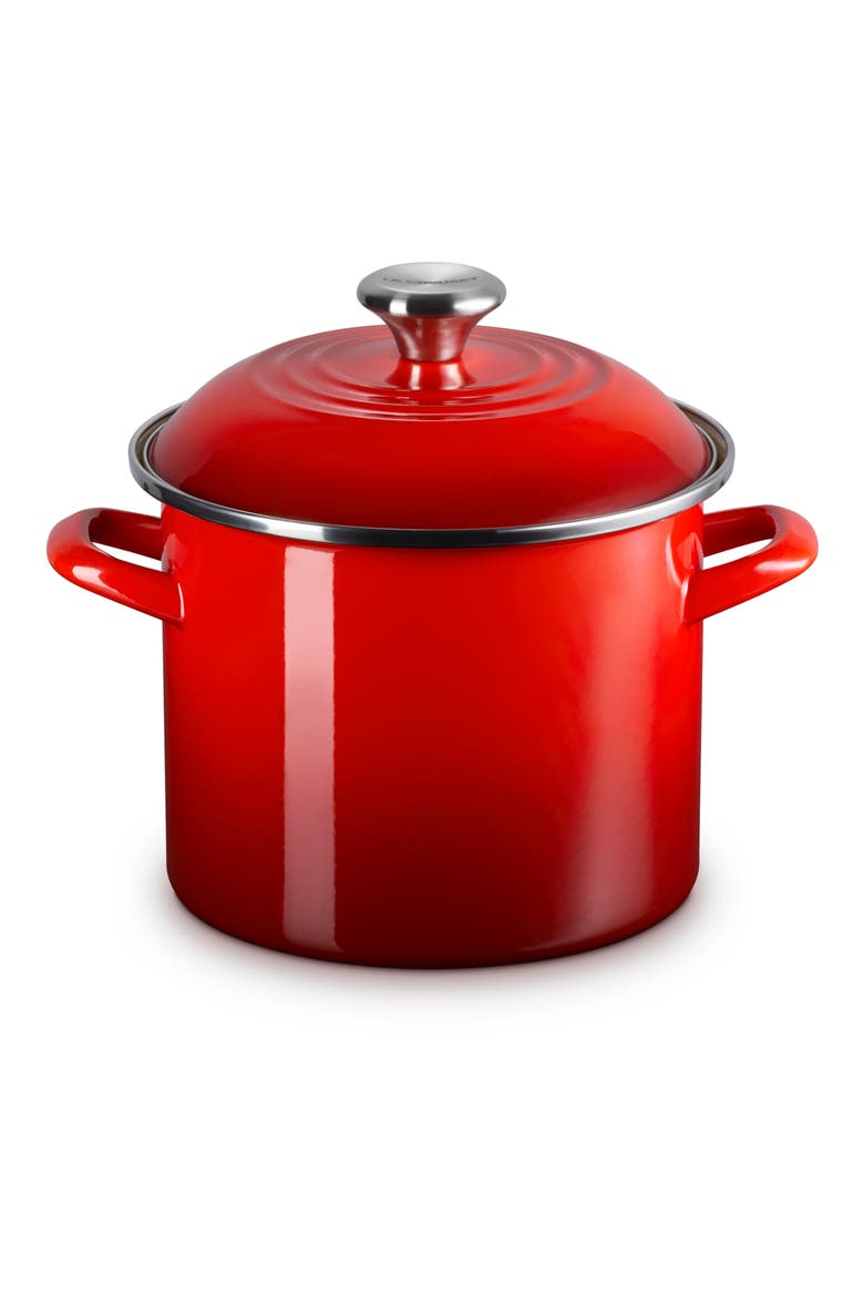6-Quart Enameled Stainless Steel Stock Pot, Alternate, color, CERISE