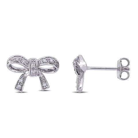 Diamond Bow Stud Earrings Sterling Silver
