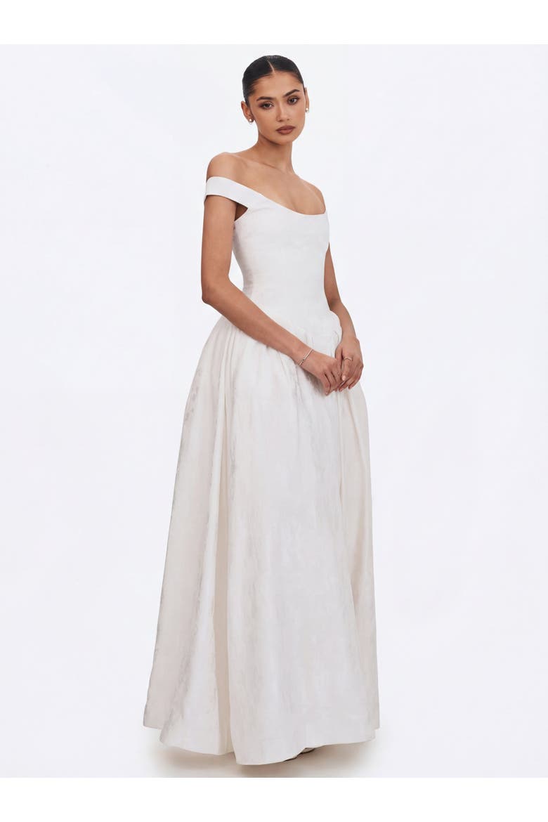 Tinsley Jacquard Bardot Wedding Gown, Alternate, color, White