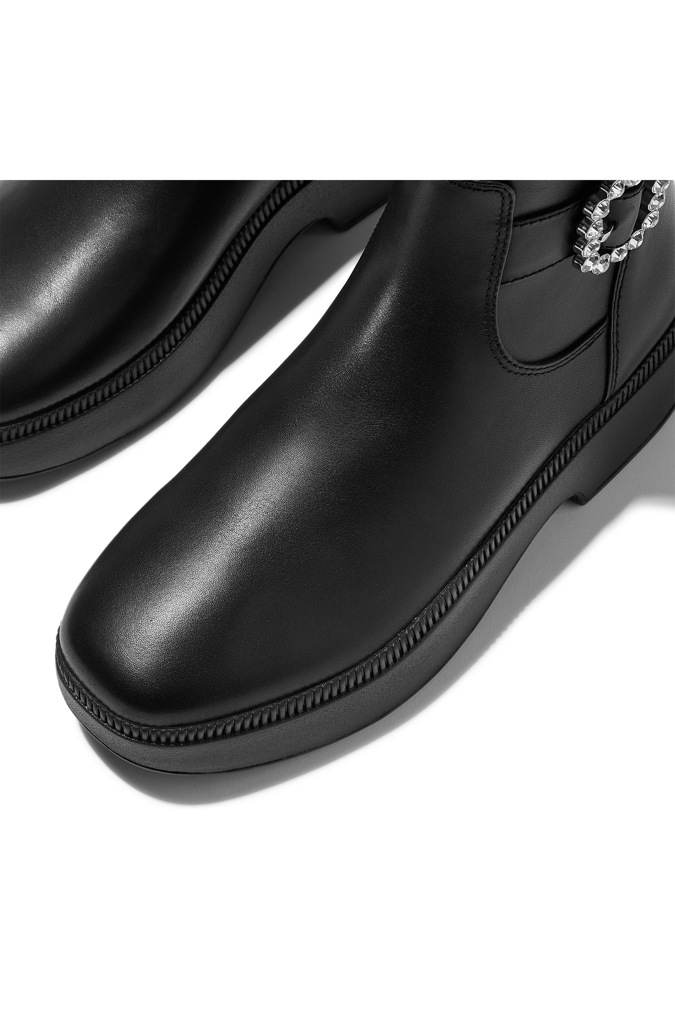 F-Luma Crystal Buckle Leather Bootie, Alternate, color, BLACK