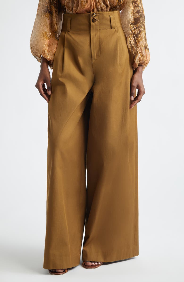 Zimmermann Luna Drill Tailored Trousers, Main, color, Dark Khaki