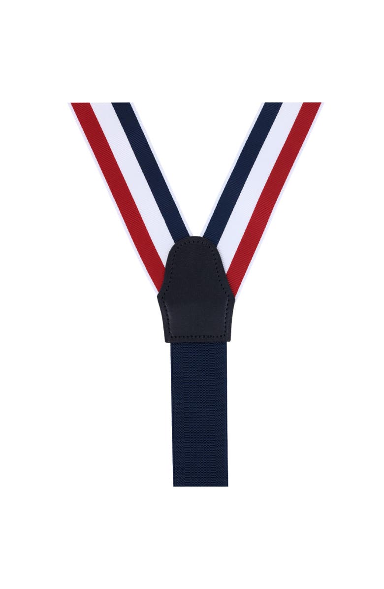 Trafalgar Balint 38MM Striped Non Stretch Grosgrain Ribbon Button End Suspenders, Alternate, color, Red, White, And Blue