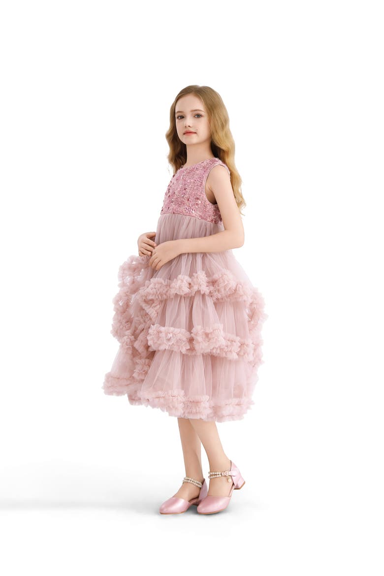 Sequin & Cascading Tulle Gown, Alternate, color, Pink