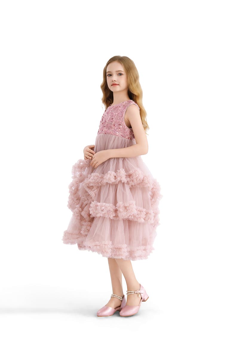 Tulleen Sequin & Cascading Tulle Gown, Alternate, color, Pink