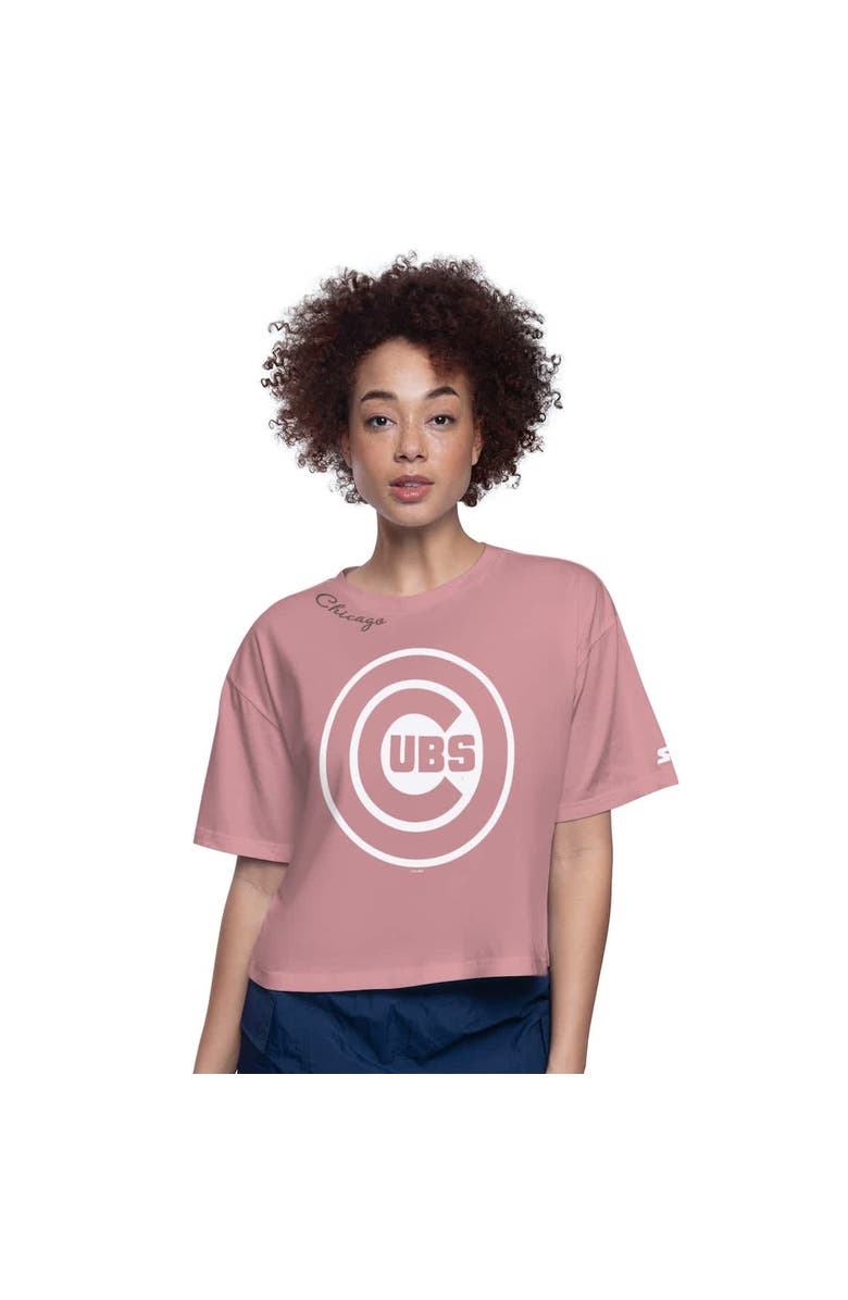 STARTER Women's Starter Pink Chicago Cubs Play the Ball Boxy Cropped T-Shirt, Main, color, Pink