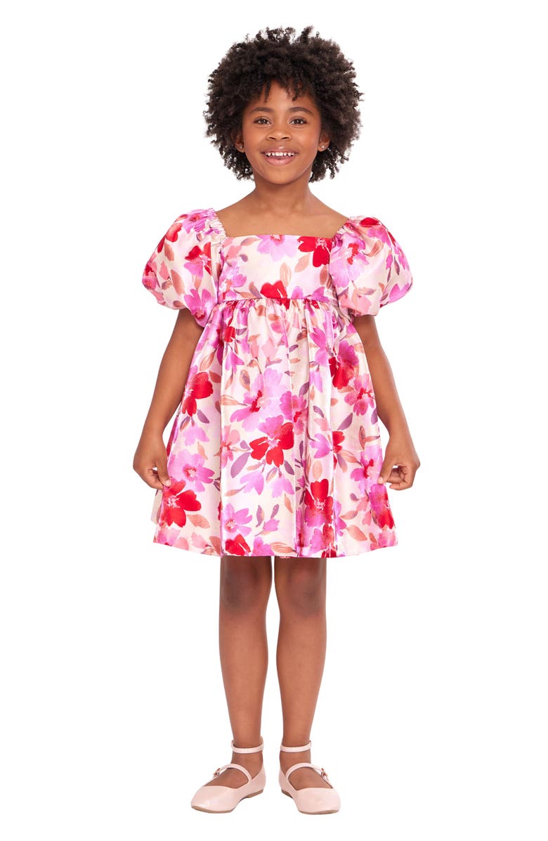 Iris & Ivy Kids' Puff Sleeve Floral Jacquard Party Dress, Alternate, color,