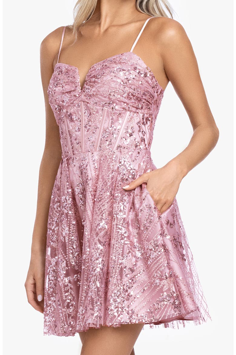 Sequin Lace Back Sleeveless Minidress, Alternate, color, ROSE