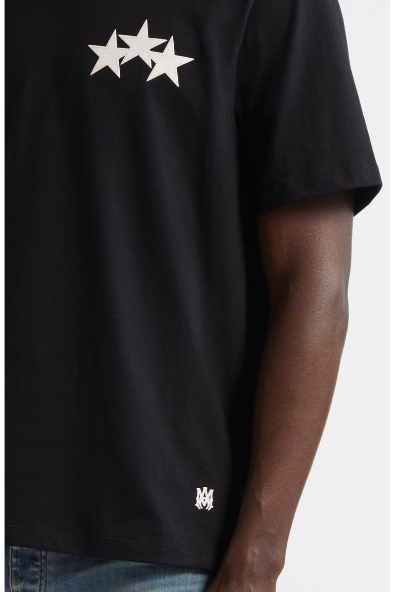 3-Star Appliqué Cotton T-Shirt, Alternate, color, BLACK