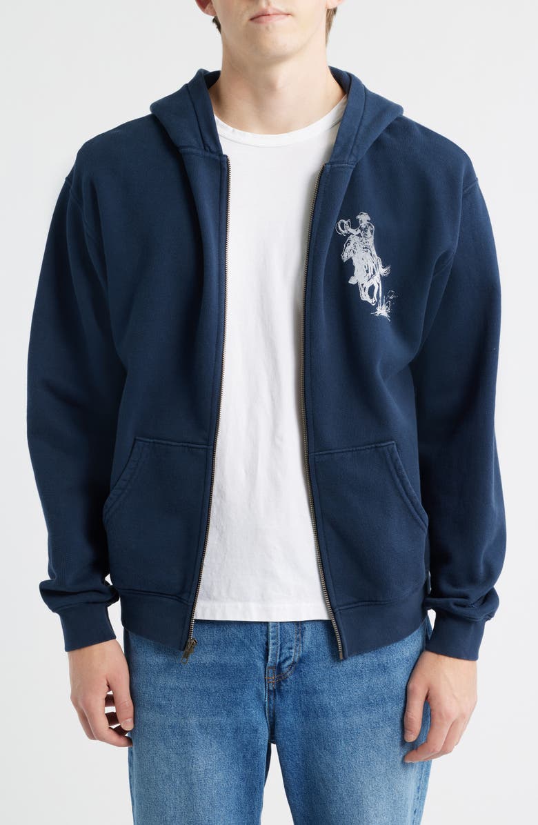 ONE OF THESE DAYS Barbed Graphic Zip Hoodie, Main, color, Hard Washed Navy