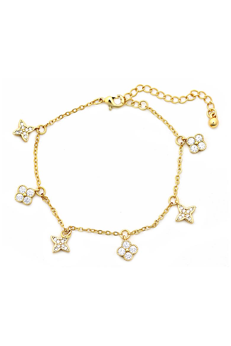 Cubic Zirconia Clover Charm Bracelet, Main, color, GOLD