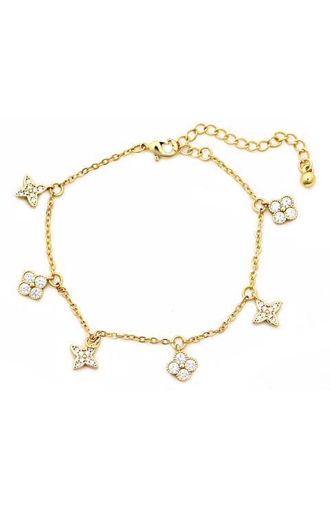Cubic Zirconia Clover Charm Bracelet