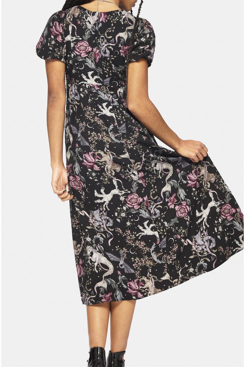 Merunicorn Enchanted Forest Midi Dress, Alternate, color, Black