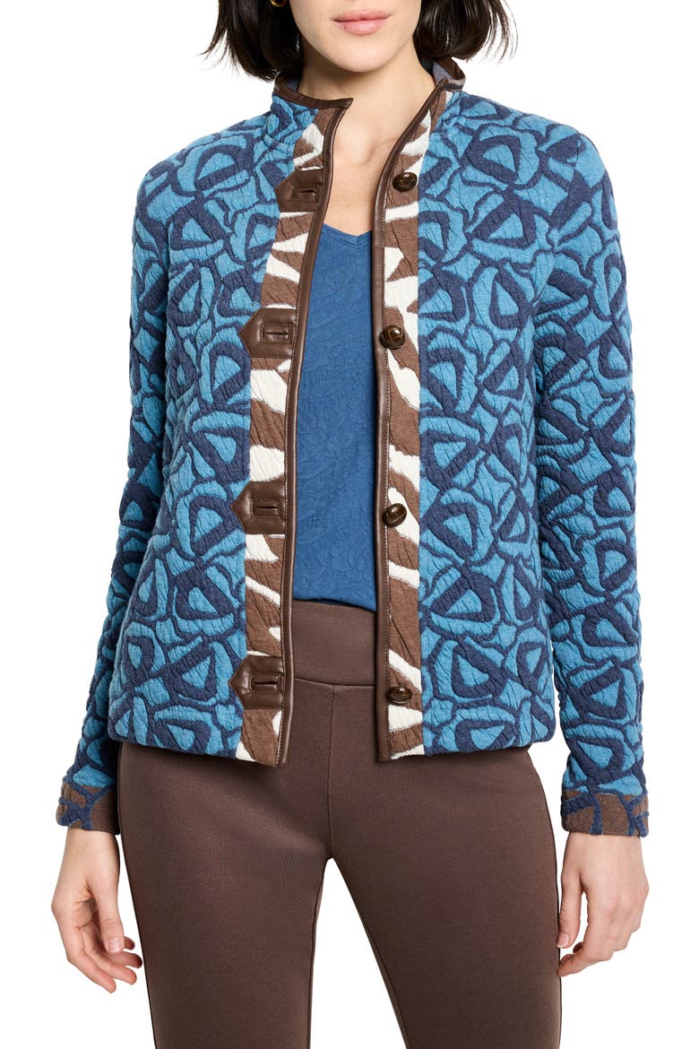 Quilted Faux Leather Trim Jacket, Main, color, BLUE MULTI