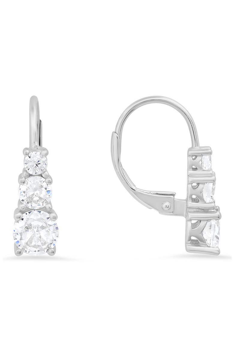 Sterling Silver Triple Cubic Zirconia Leverback Earrings, Main, color, SILVER