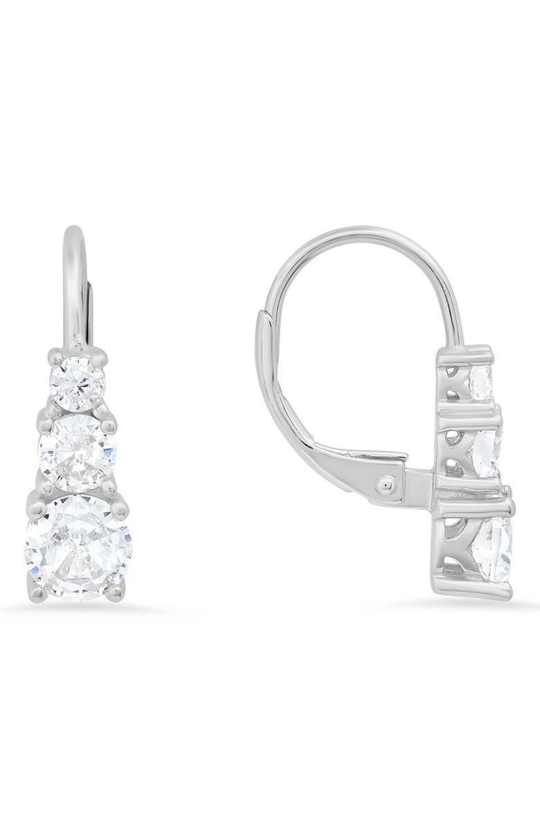 Queen Jewels Sterling Silver Triple Cubic Zirconia Leverback Earrings, Main, color, Silver