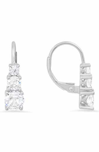 Sterling Silver Triple Cubic Zirconia Leverback Earrings