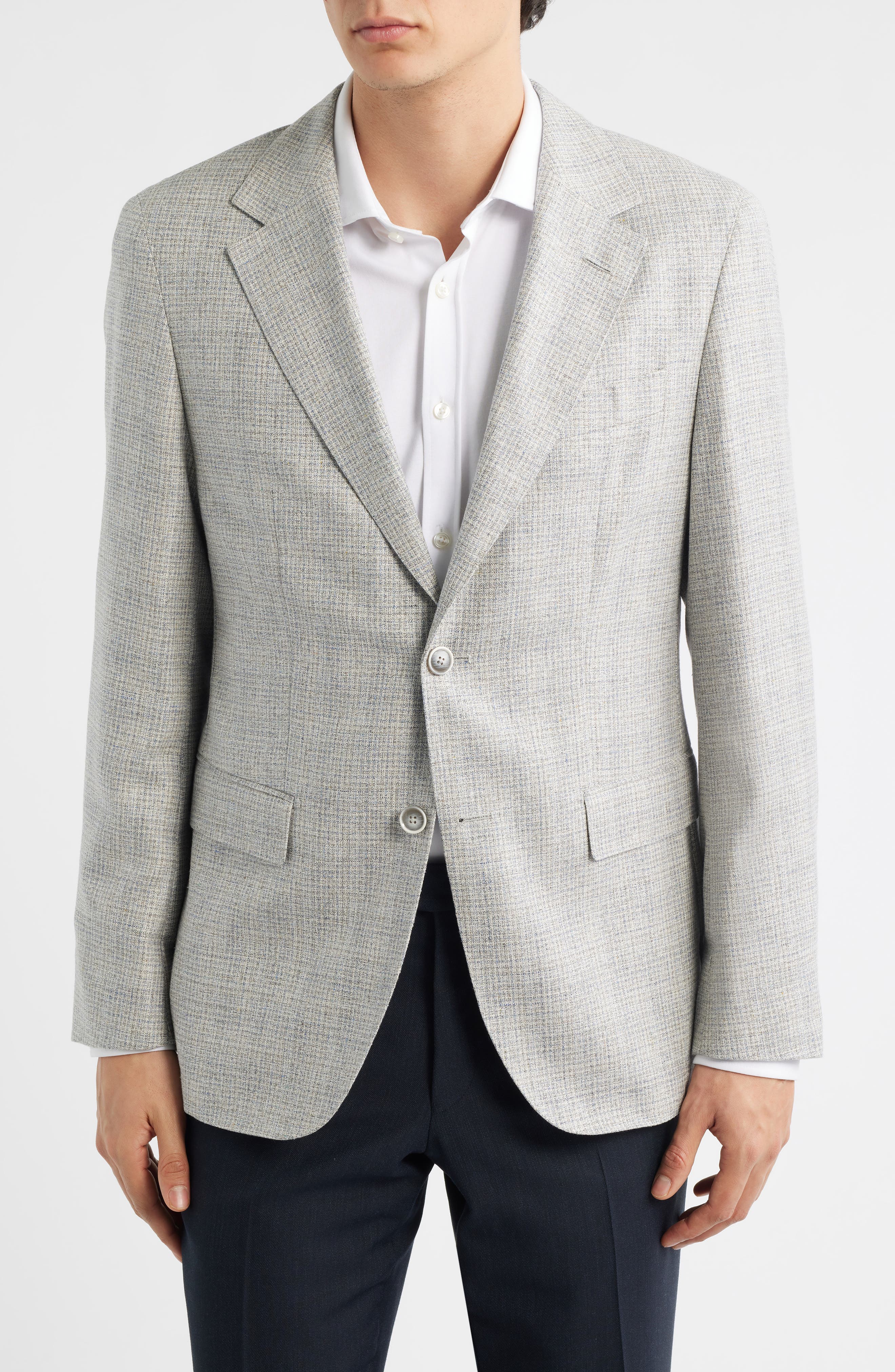 Jeff Regular Fit Grey Melange Silk & Wool Sport Coat