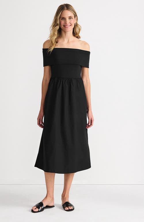 LANDS' END LANDS' END OFF THE SHOULDER SLENDER MIXED MEDIA DRESS