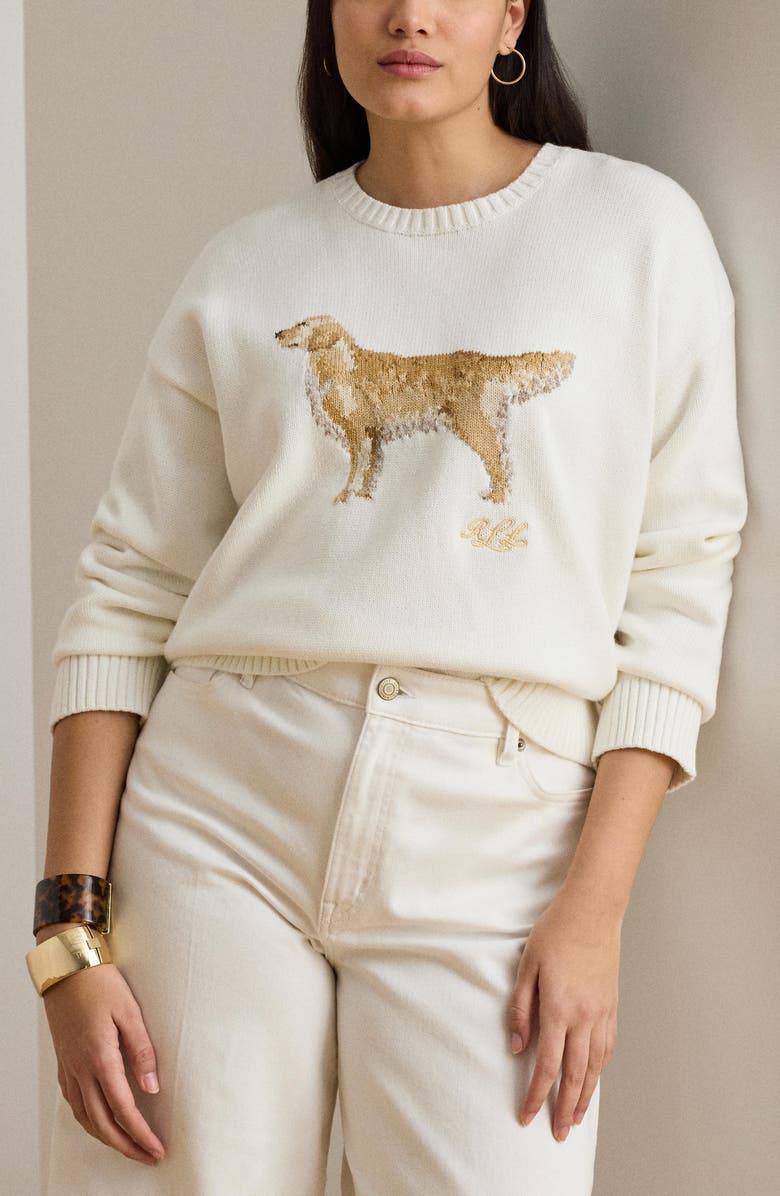 Lauren Ralph Lauren Intarsia Dog Sweater, Alternate, color, White Multi