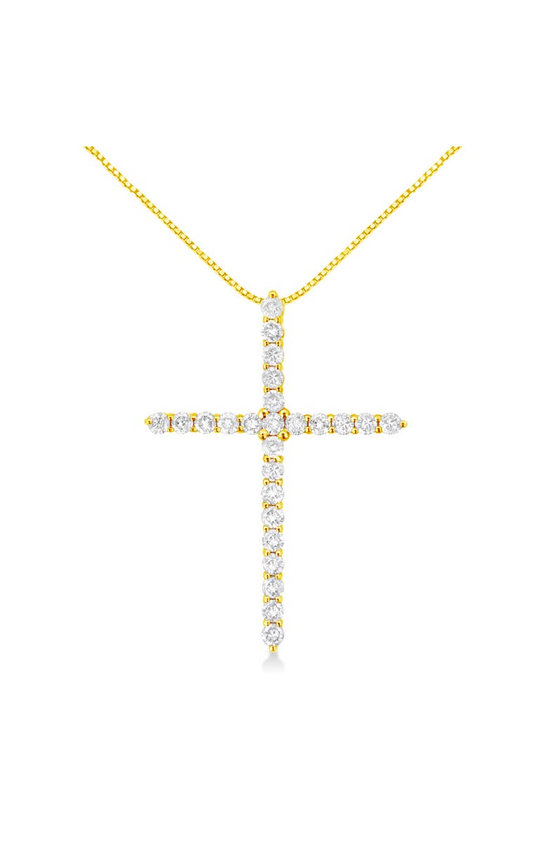 Haus of Brilliance 10K Yellow Gold Plated Silver 2.0 Cttw Round Cut Diamond Cross Pendant Necklace, Main, color, Yellow