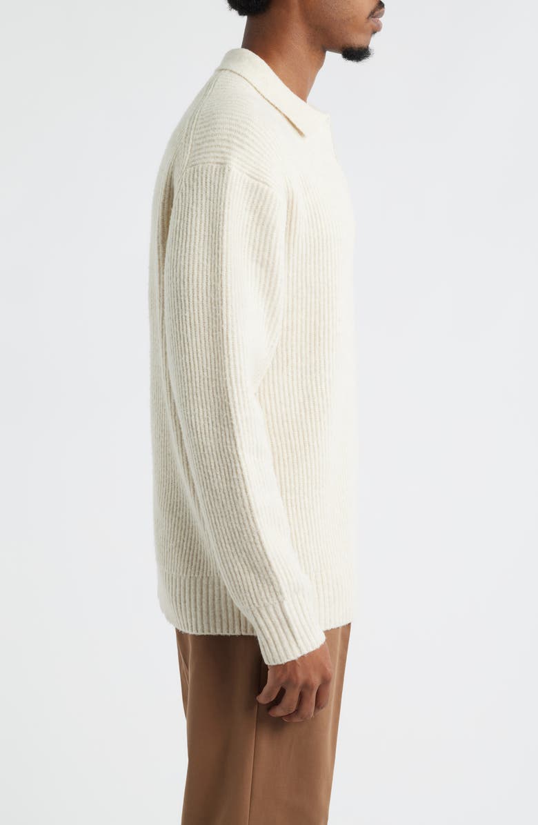 Open Edit Johnny Collar Polo Sweater, Alternate, color, Beige Oatmeal Light Heather