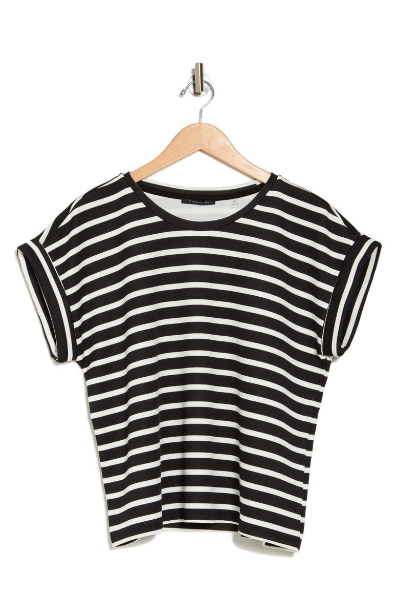 T Tahari Roll Sleeve Scuba Top, Alternate, color, Black/ White Stripe