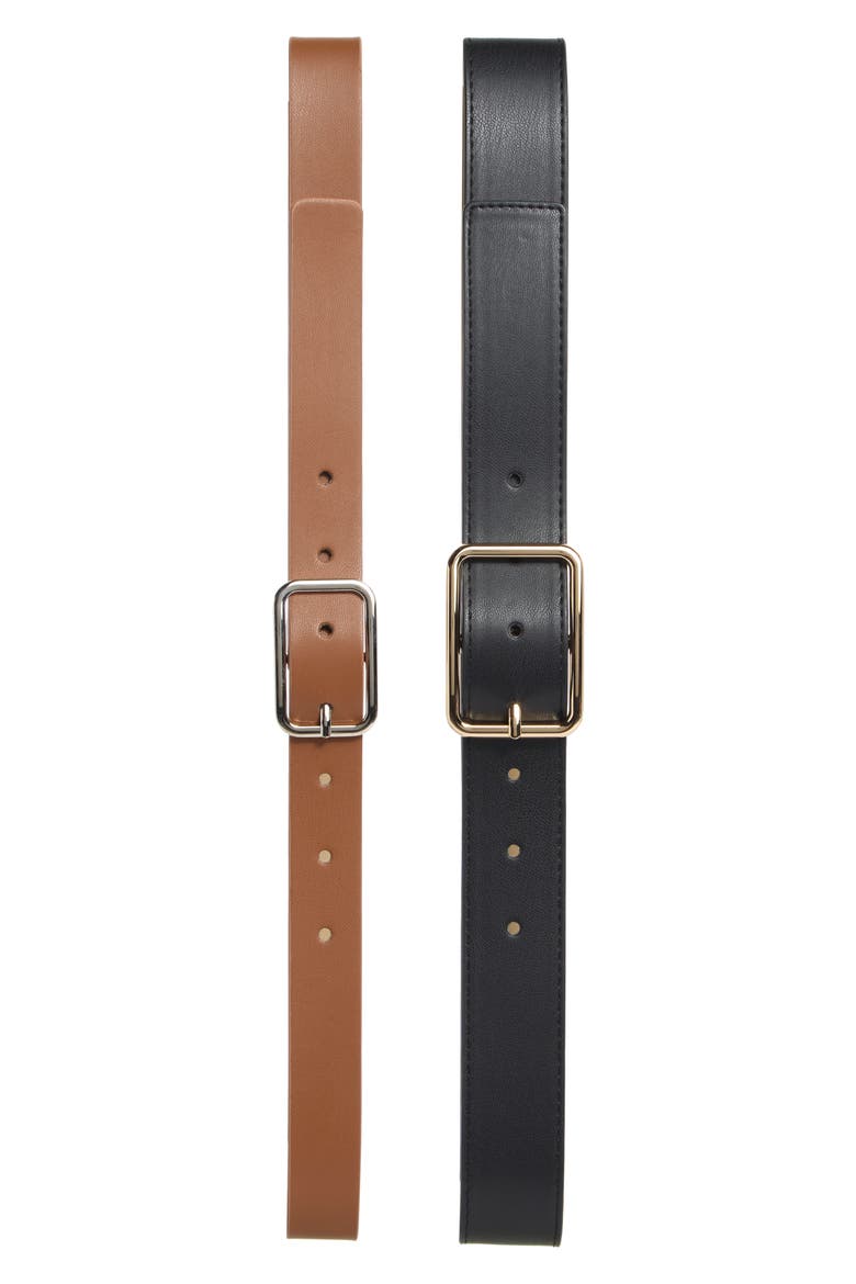 2-for-1 Assorted Faux Leather Belts, Main, color, BLACK/ COGNAC