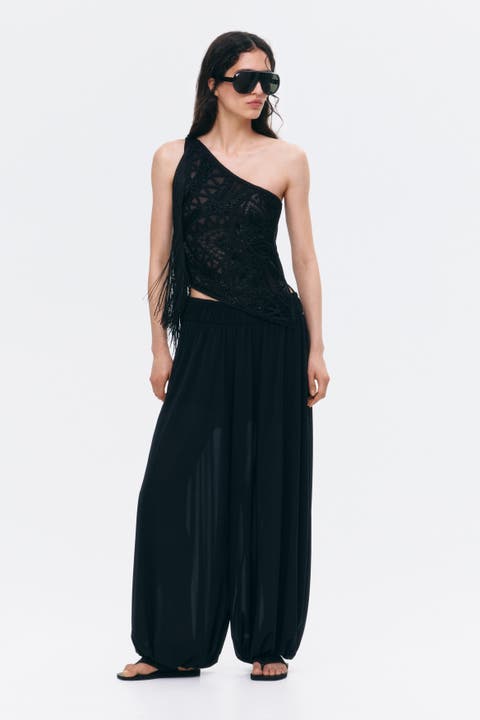 Embellished One-shoulder Top