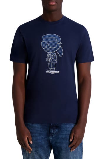 Karl Lagerfeld Paris Rubberized Karl Cotton Graphic T-shirt In Navy