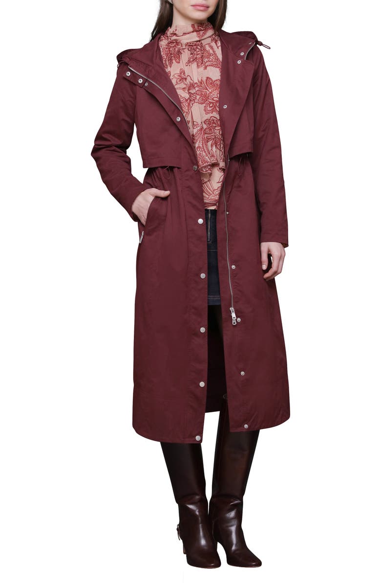 Avec Les Filles Hooded Maxi Rain Anorak, Main, color, Burgundy
