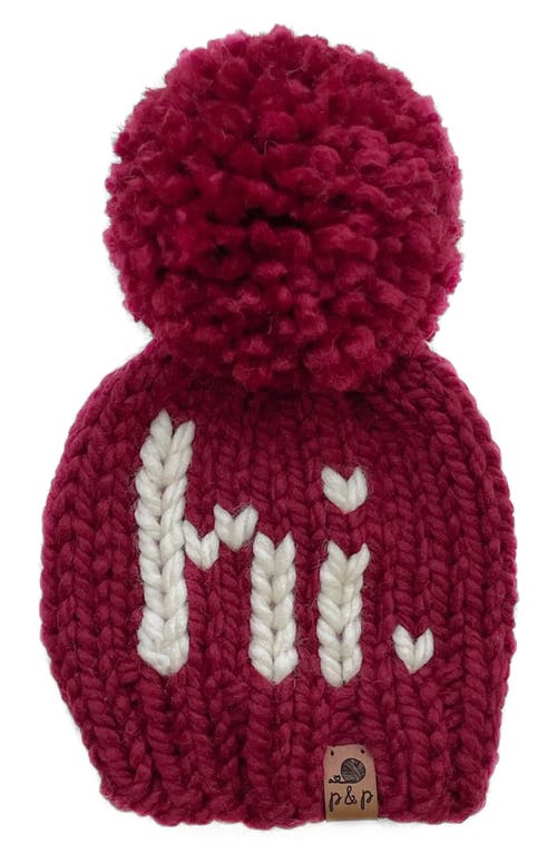 PINE + POPPY Hi Holiday Intarsia Pompom Hat in Deep Red