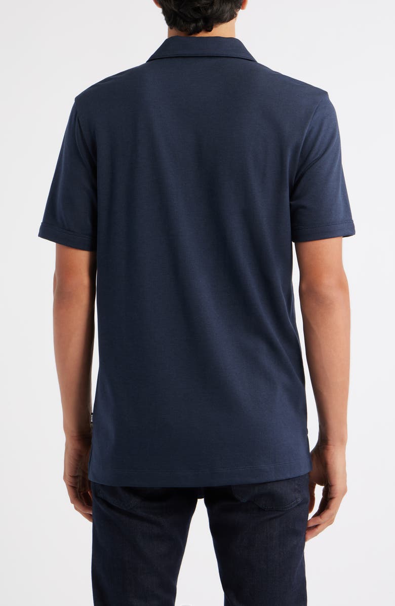BOSS Paras Solid Lyocell & Cotton Zip Polo, Alternate, color, Dark Blue