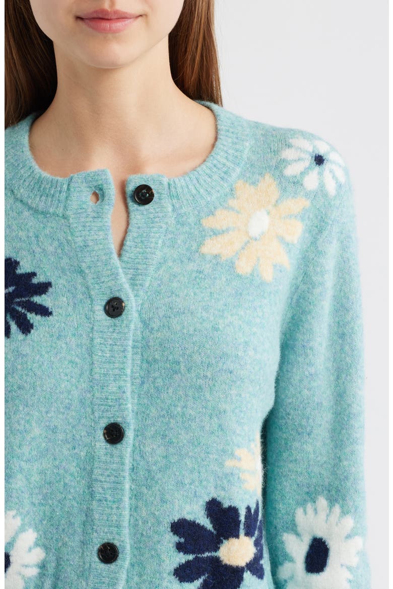 Millie Floral Intarsia Cardigan, Alternate, color, HEATHER TEAL