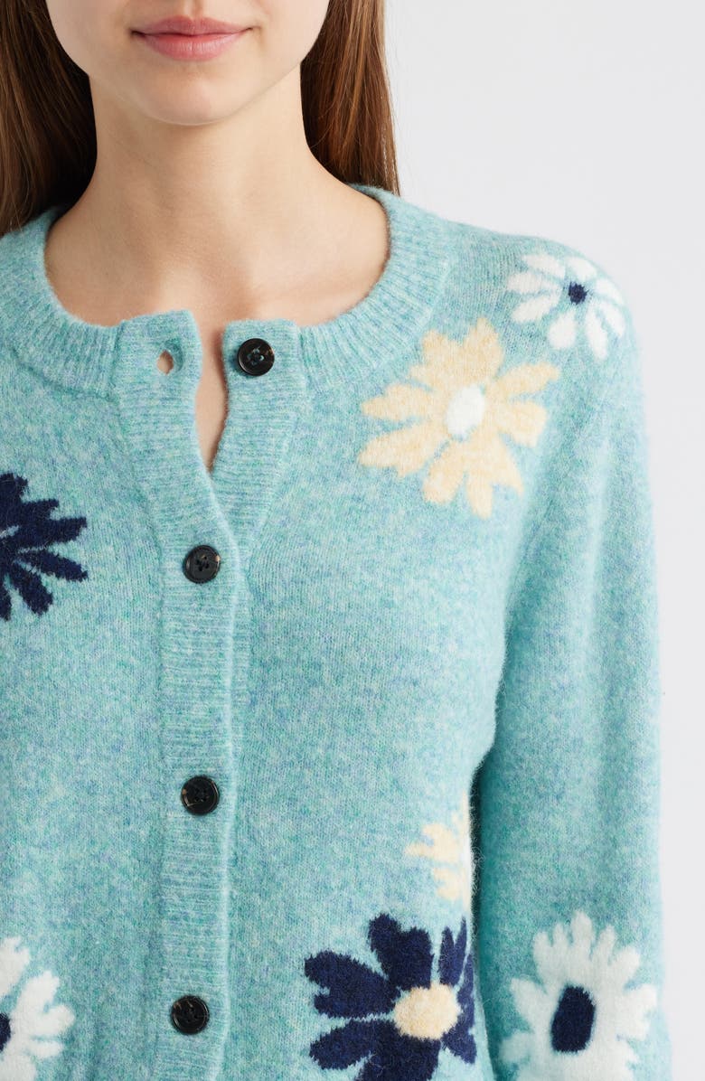 Rails Millie Floral Intarsia Cardigan, Alternate, color, Heather Teal