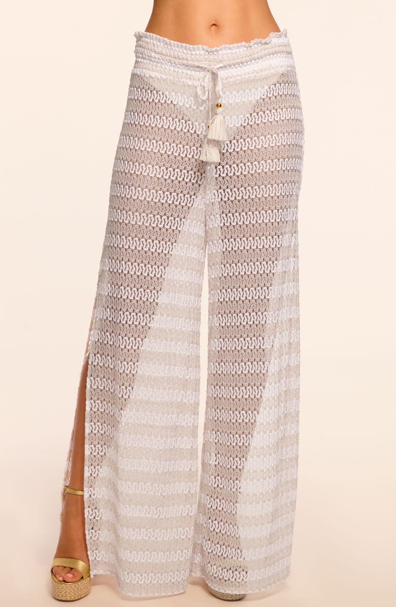 Ramy Brook Glora Swirl Wide Leg Cover-Up Pants, Alternate, color, White Metallic Zigzag