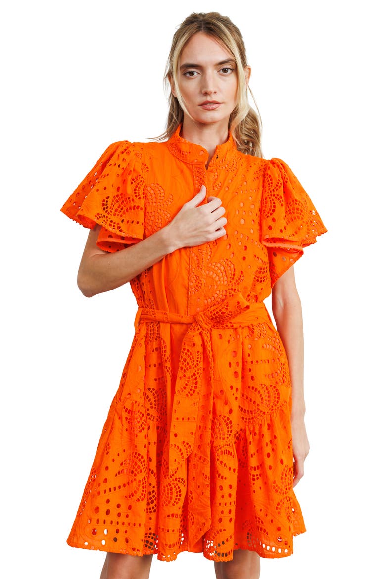 Zenaida Eyelet Tie Waist Dress, Alternate, color, ORANGE