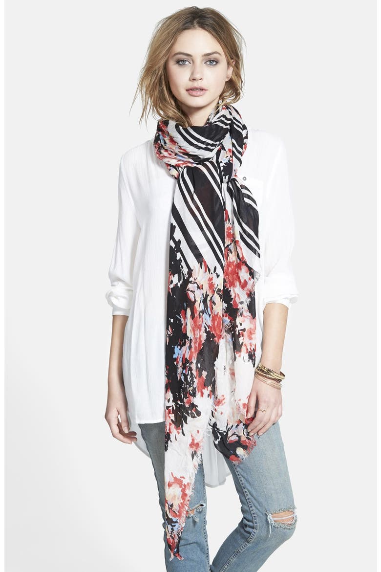 'Fantastic Floral Stripe' Scarf, Main, color, RED COMBO