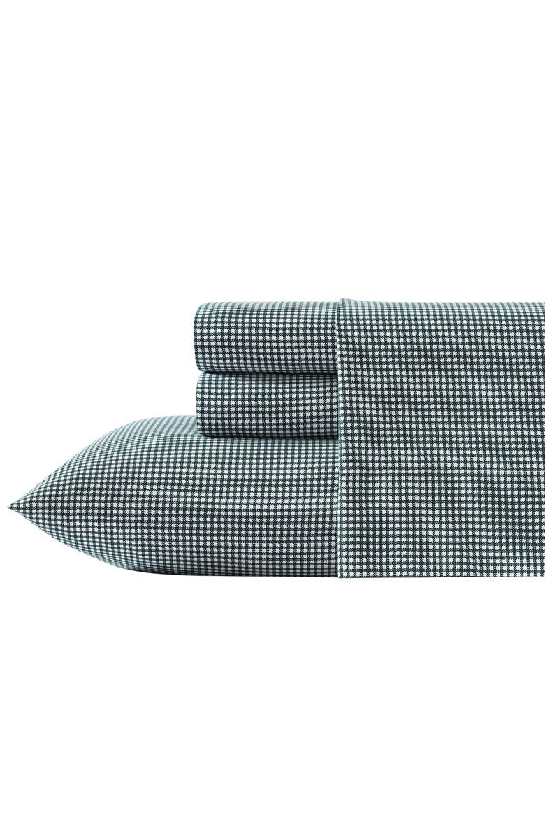 Nautica Bayside Gingham Flannel Sheet Set, Main, color, Green