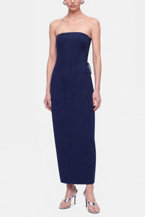 Strapless Lace Up Midi Dress