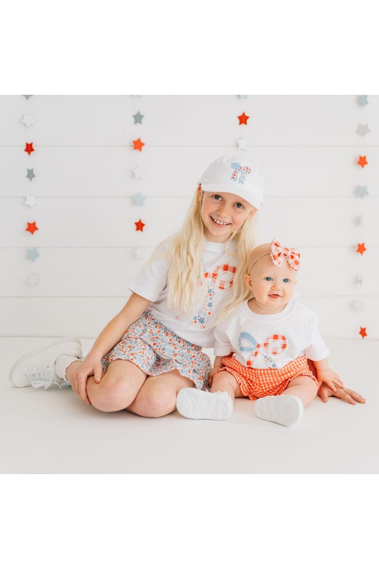 Patchwork Bow Patch Short Sleeve Romper, Alternate, color, White