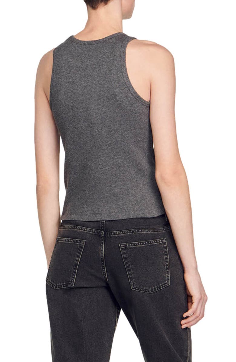 SANDRO Jordie Embroidered Logo Rib Racerback Tank, Alternate, color,