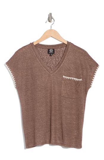 Bobeau Whipstitch Pocket T-shirt In Coffee/natural