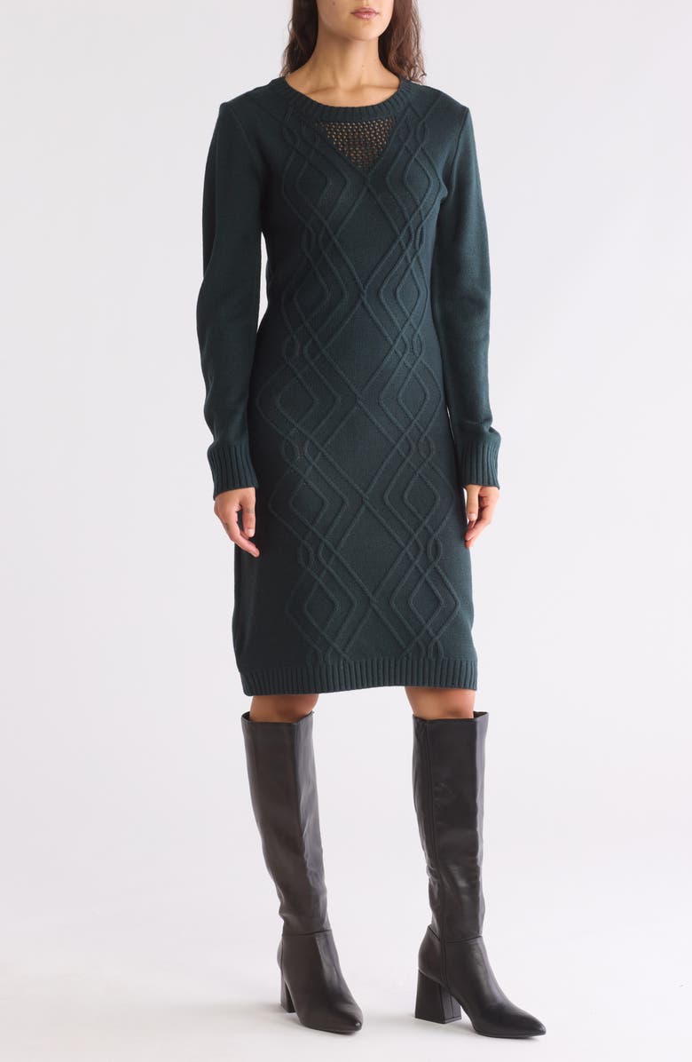 Connected Apparel Long Sleeve Sweater Dress, Main, color, Hunter