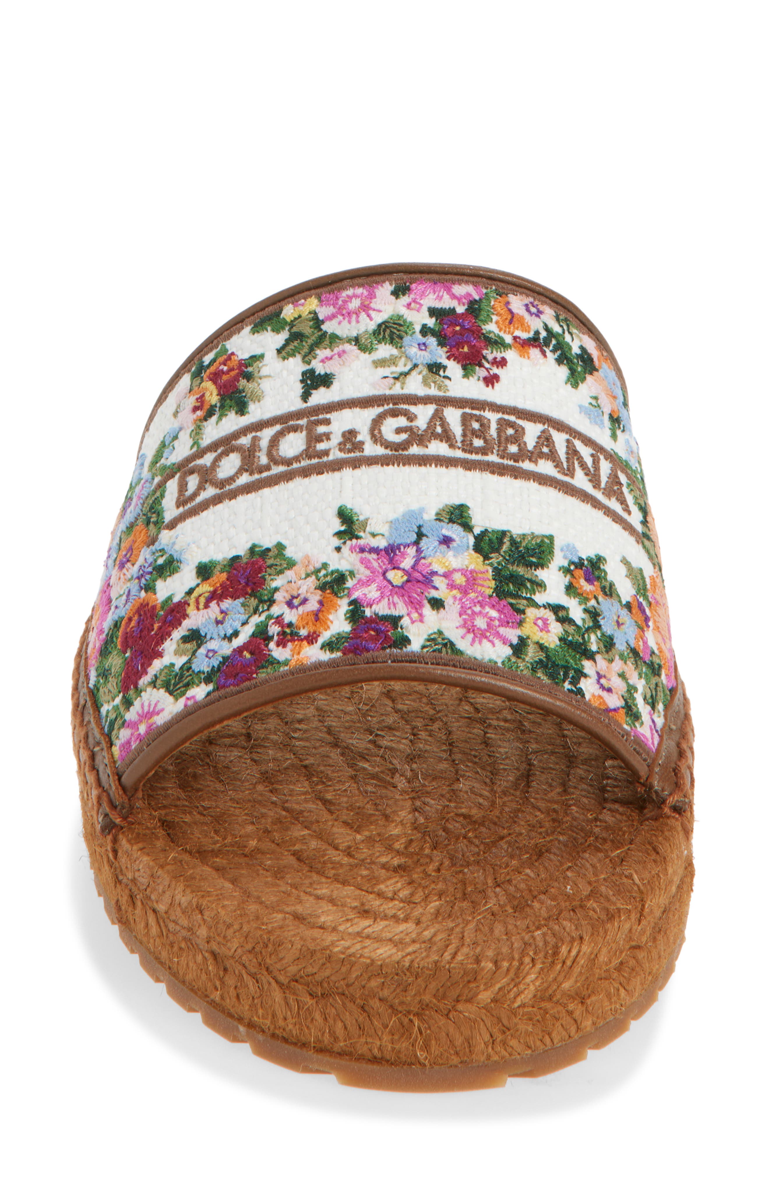 Dolce&Gabbana Floral Embroidered Flat Espadrille Sandal, Alternate, color, Bianco/ Multicolor